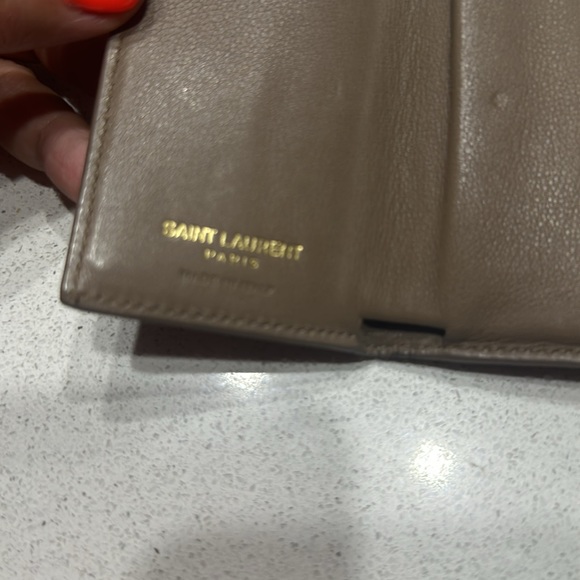 SAINT LAURENT FOLD PURSE Mini Wallet YSL TAUPE Leather - Picture 7 of 9